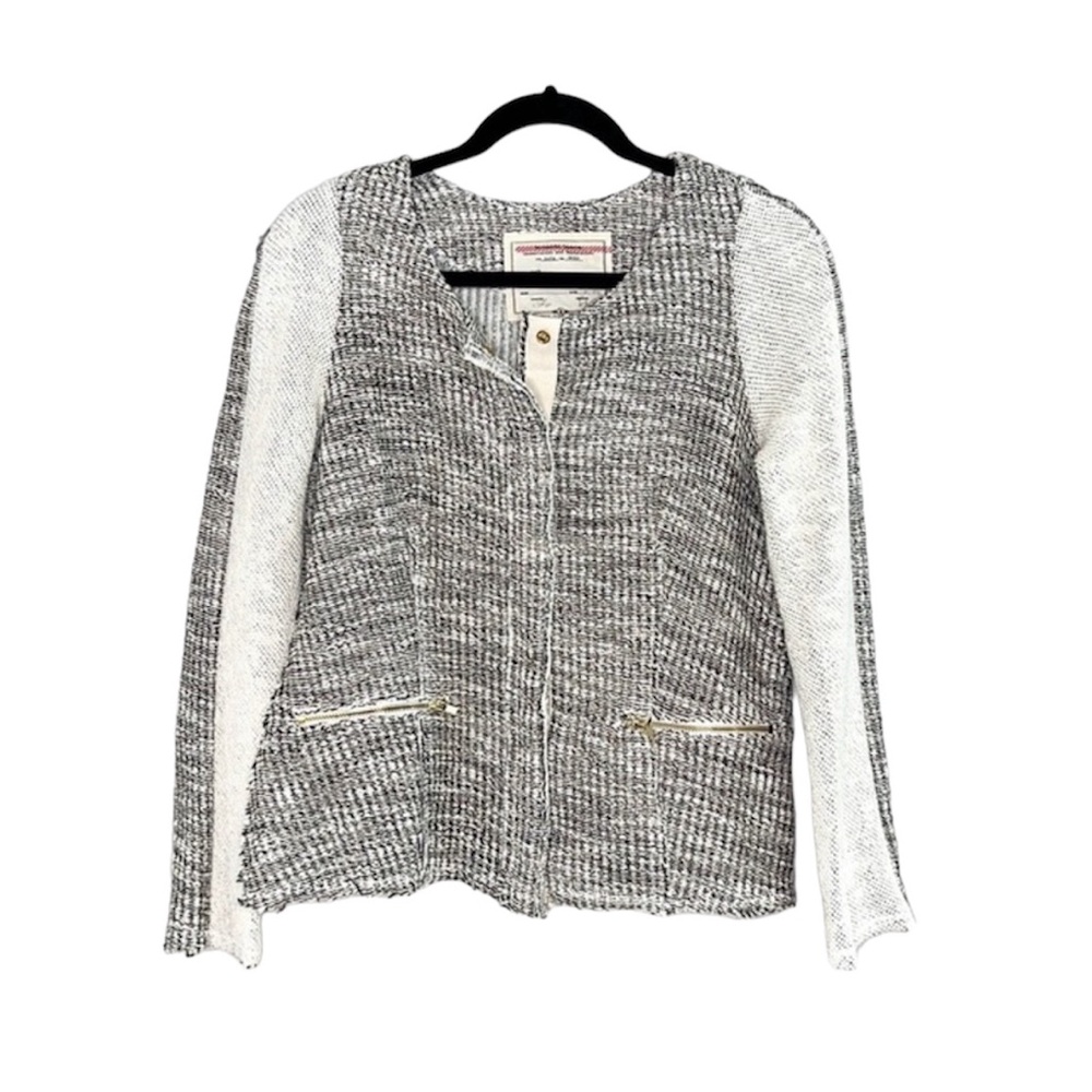 Anthropologie Cartonnier Glimmer Tweed Snap Front Sweater Jacket size Medium